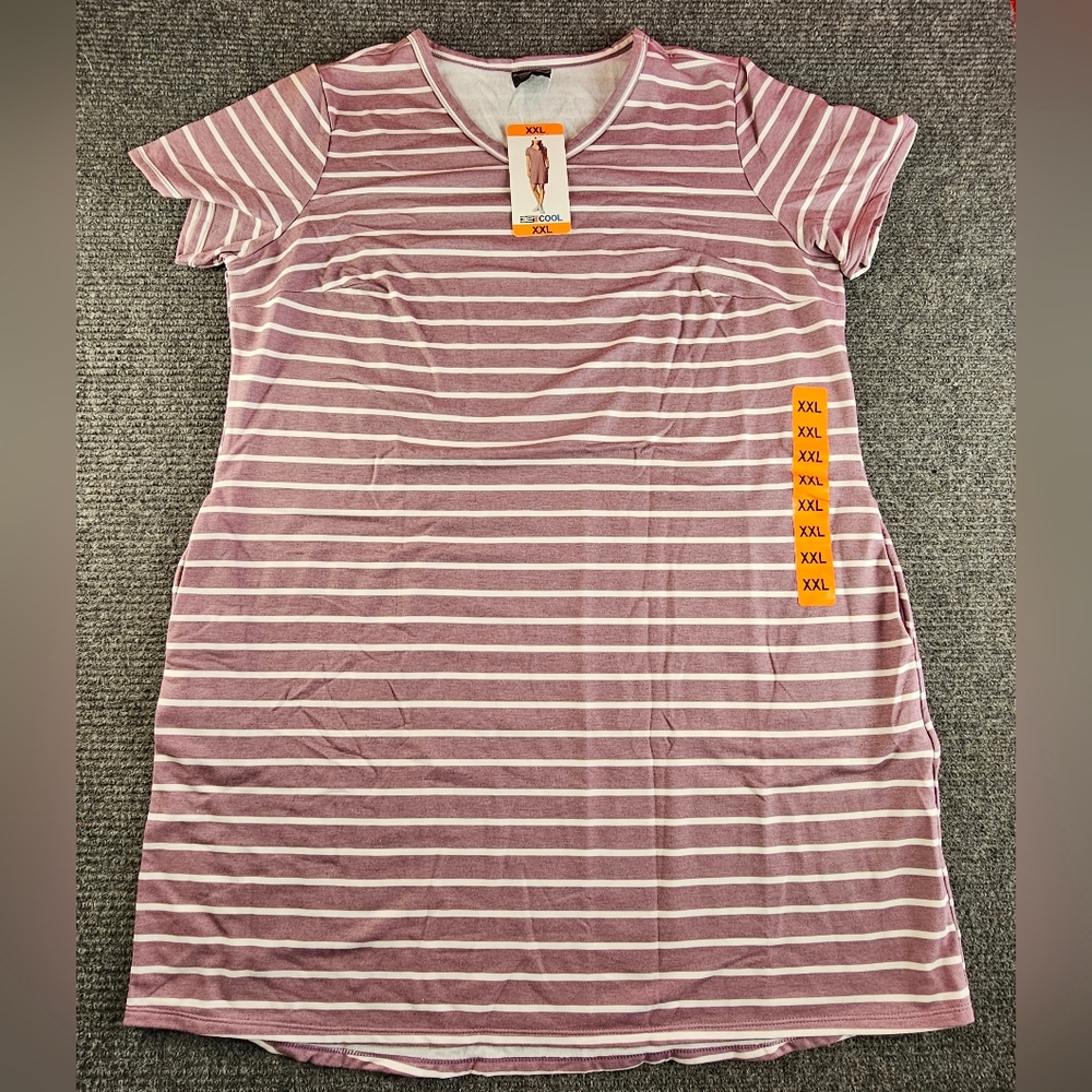 32 Degrees Womens 2XL Ballerina Pink and White Striped Dress W/ Pockets New